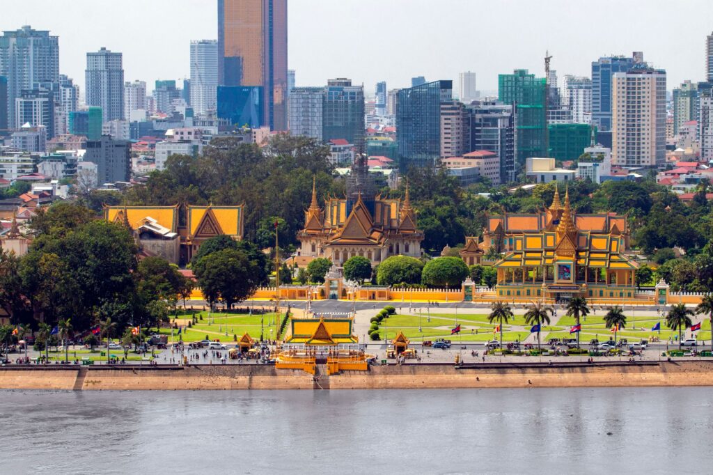 Phnom Penh skyline with the Royal Palace beside the river