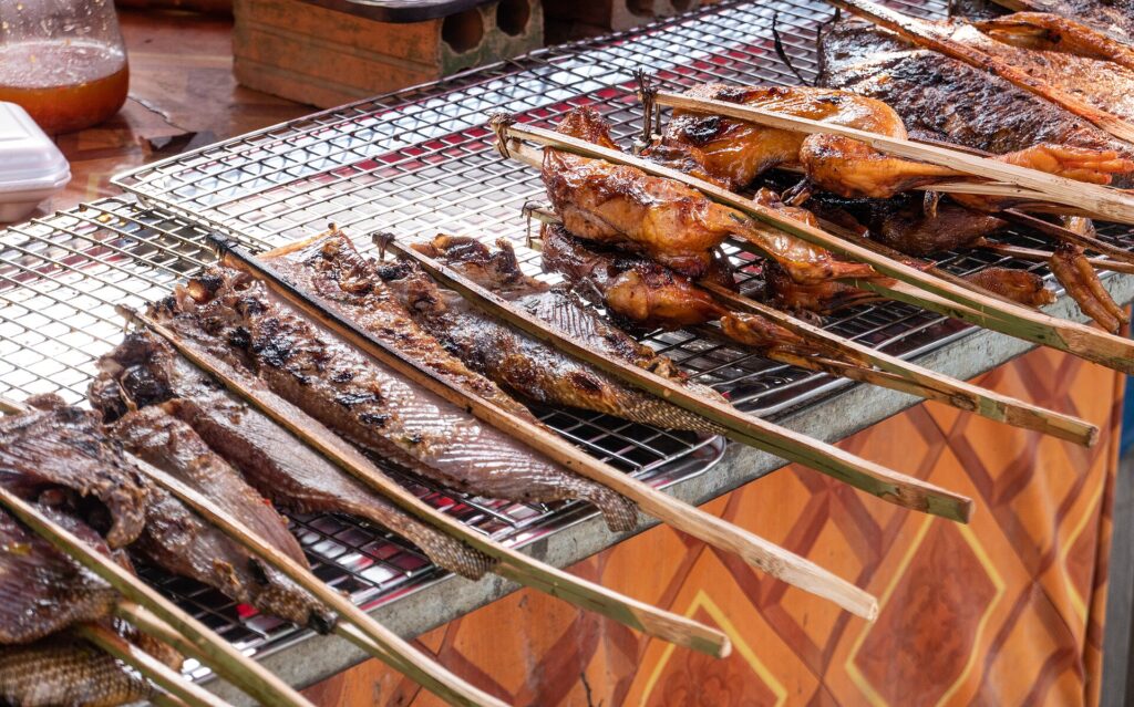 Fresh seafood displayed at Kep Crab Market