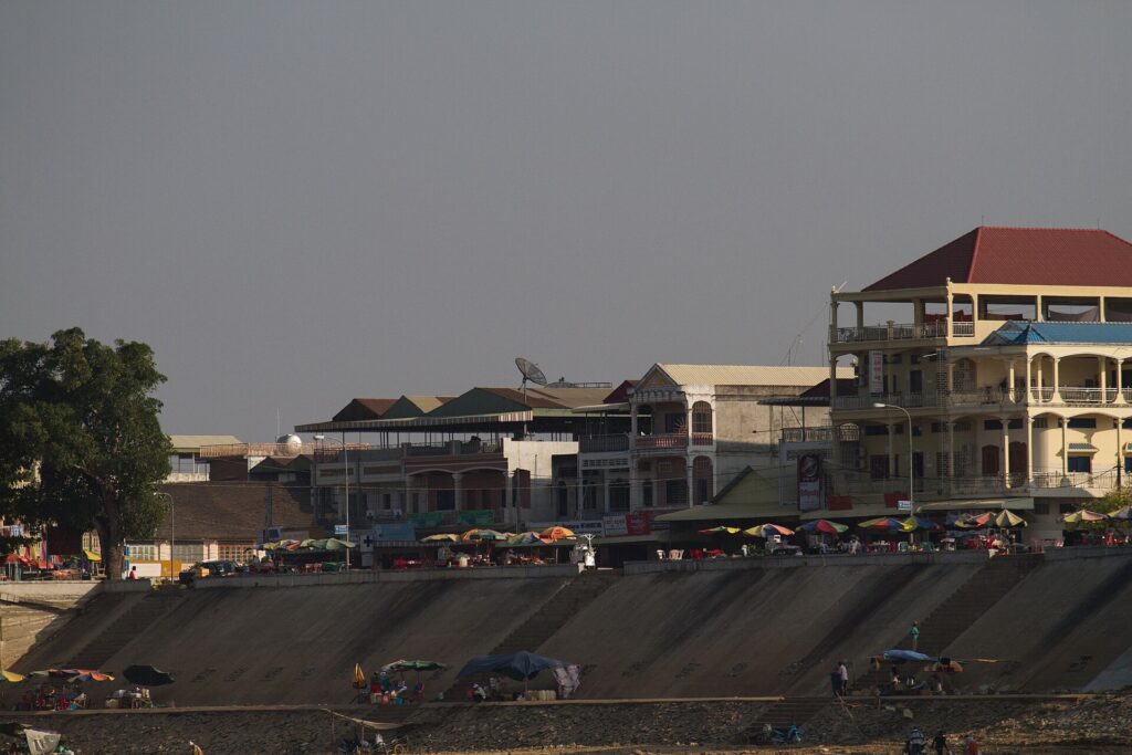 Stung Treng town on the riverbank